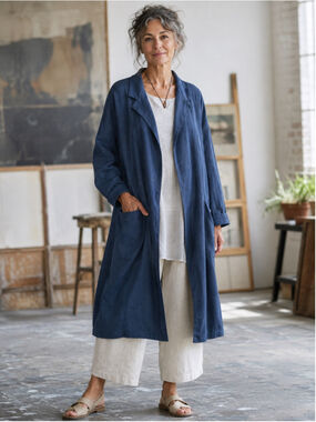 Linen Jacket Women’s M Mus & Bombon Duster Oversized Lagenlook Art Teacher Blue